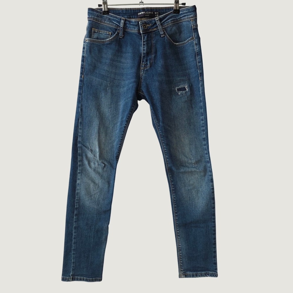 Koton Brad Slim Fit Jeans Mens 29x30 Blue Excellent Distressed Patched Denim